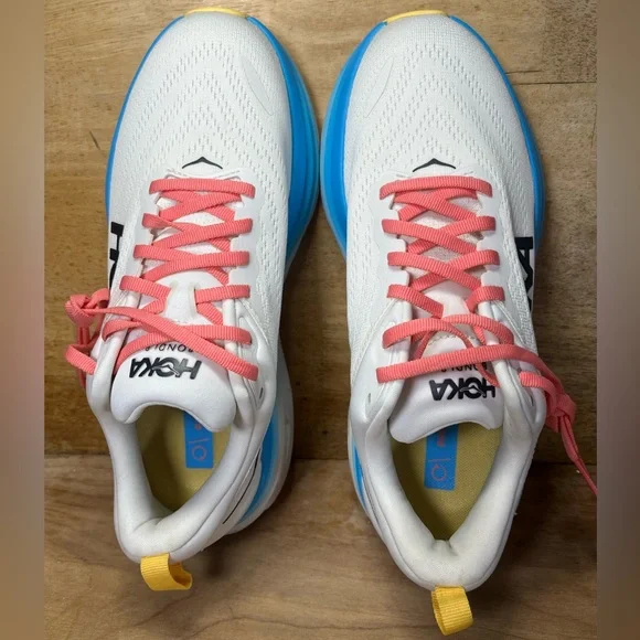 Hoka One One Bondi 8 REFLECTIVE Womens Sz 7.5 Running Shoes Sneakers White Blue - Picture 6 of 11